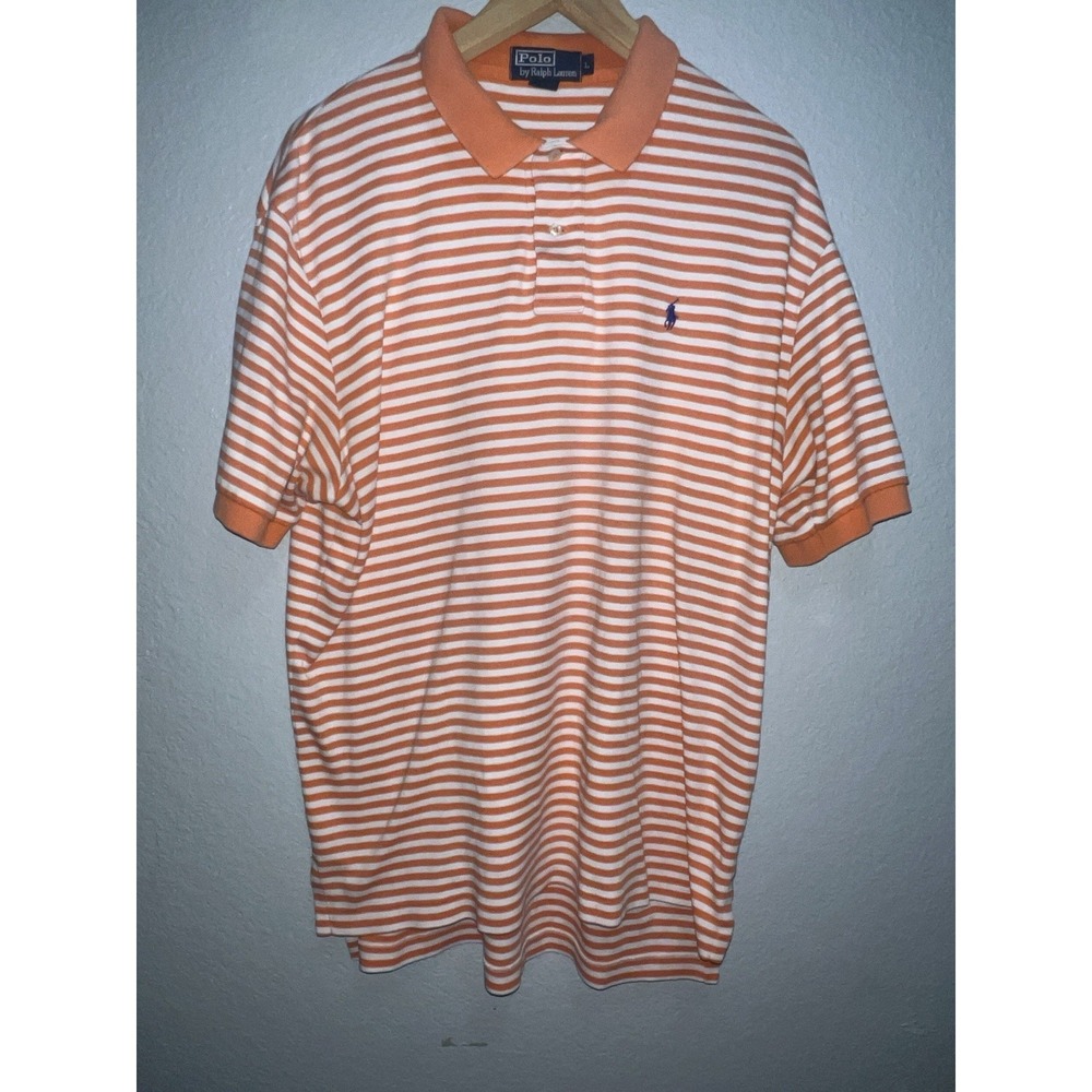 Polo Ralph Lauren Shirt Mens Medium Orange Striped Colorful Small Pony